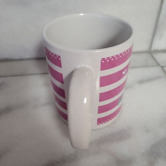 Love & Happiness Pink White Striped Ceramic Coffee Mug - Picture 4 of 4